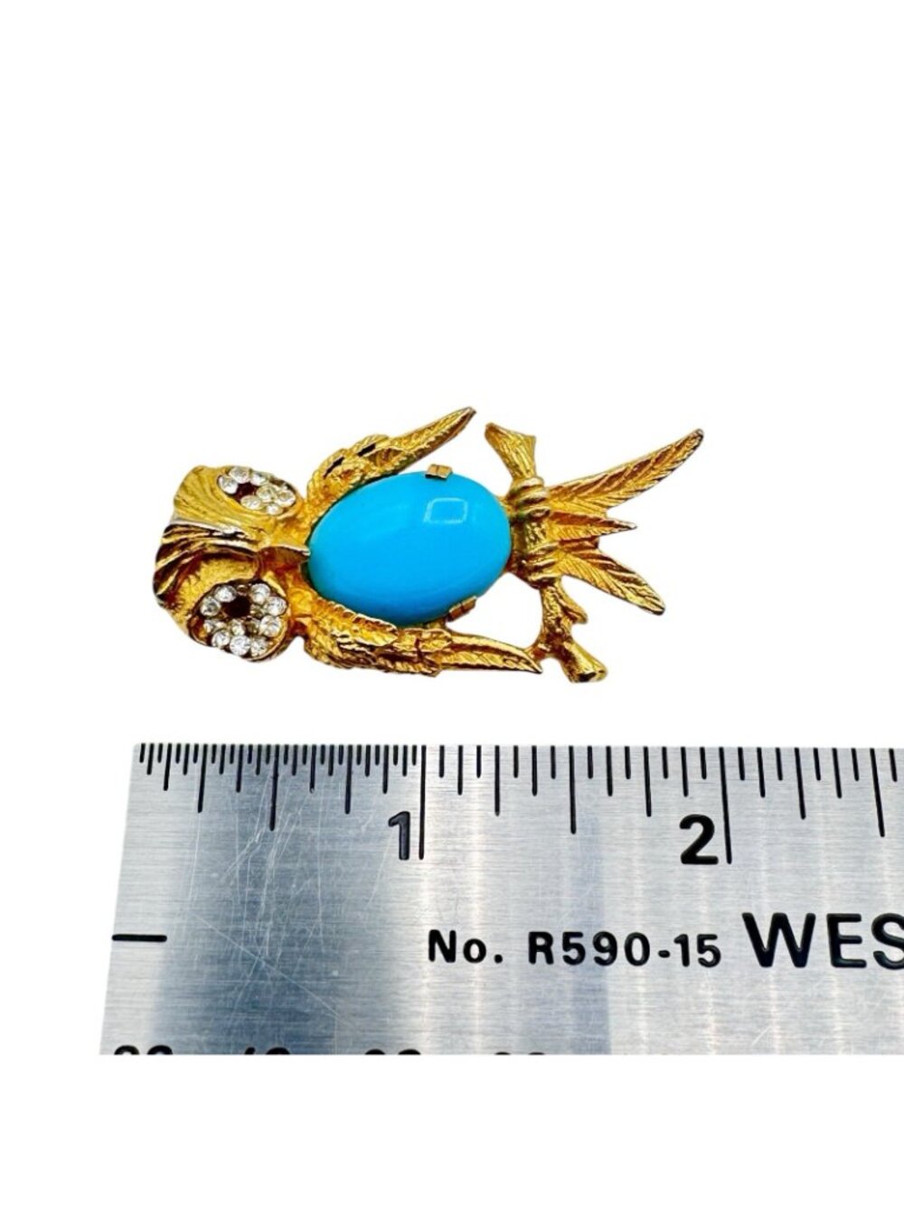 Vintage Bijoux Cascio Owl Brooch Gold-Tone Figural Blue Art Glass Belly Italy - Picture 5 of 9